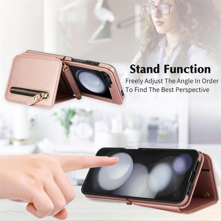 For Samsung Galaxy Z Flip5 Crossbody Zipper Dual Buckle Card Bag Folding Phone Case
