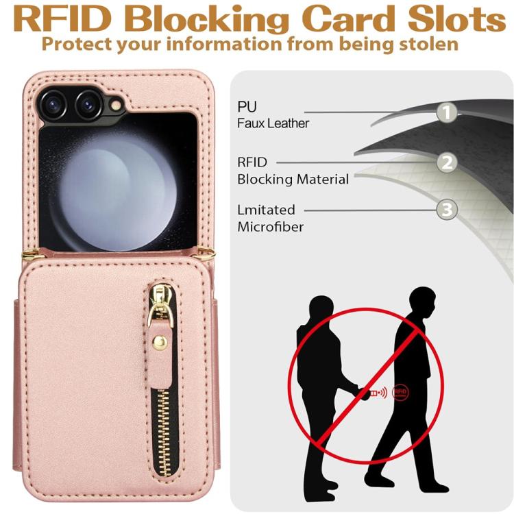 For Samsung Galaxy Z Flip5 Crossbody Zipper Dual Buckle Card Bag Folding Phone Case