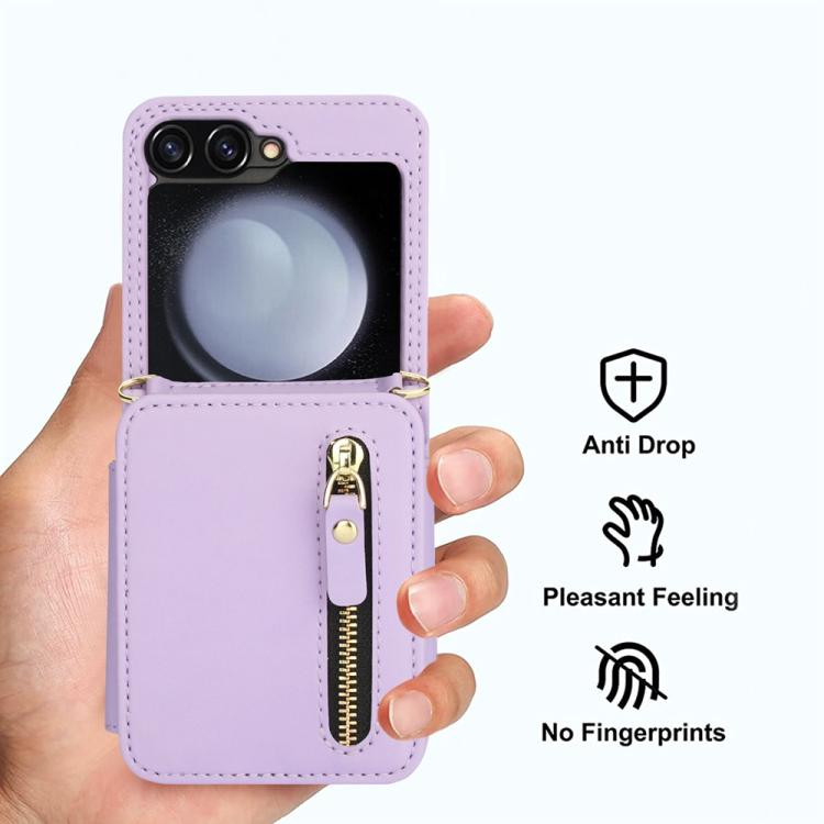 For Samsung Galaxy Z Flip5 Crossbody Zipper Dual Buckle Card Bag Folding Phone Case