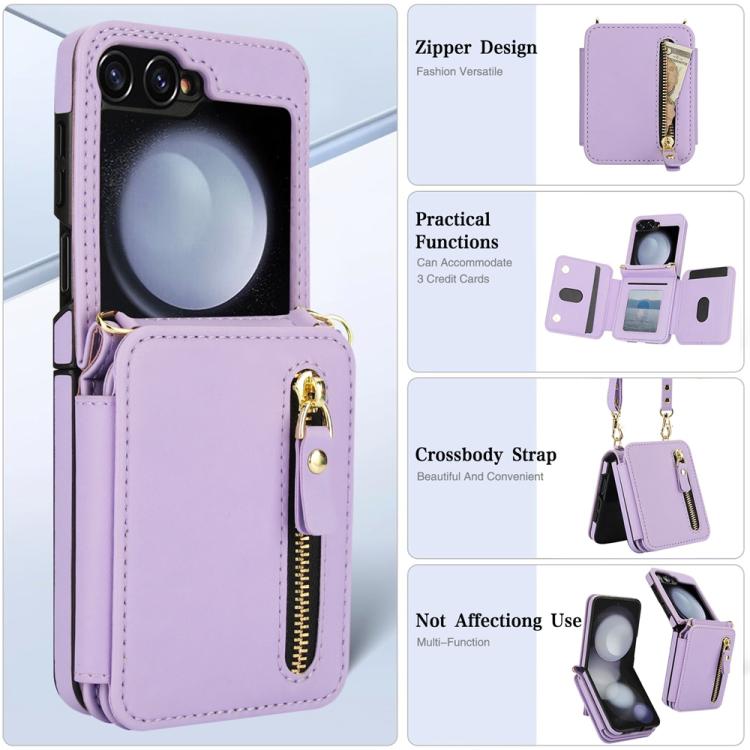For Samsung Galaxy Z Flip5 Crossbody Zipper Dual Buckle Card Bag Folding Phone Case