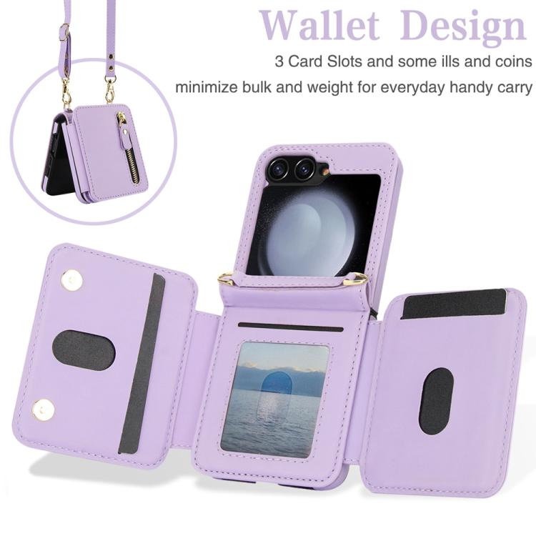 For Samsung Galaxy Z Flip5 Crossbody Zipper Dual Buckle Card Bag Folding Phone Case