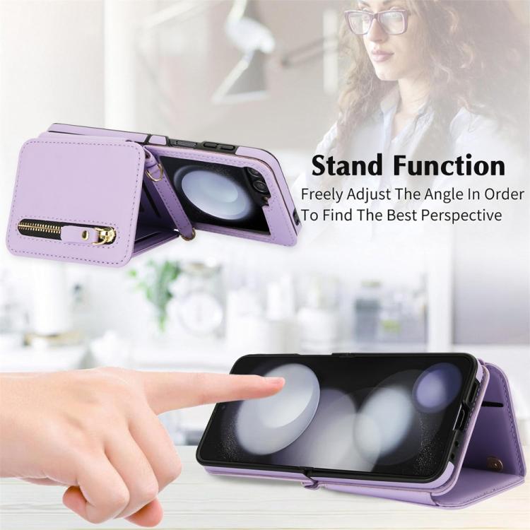 For Samsung Galaxy Z Flip5 Crossbody Zipper Dual Buckle Card Bag Folding Phone Case