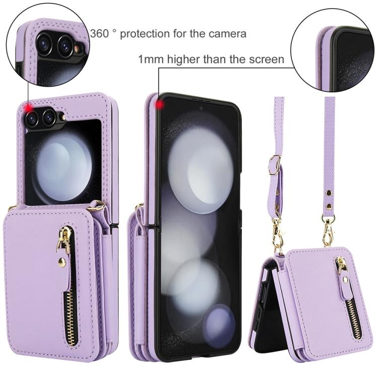For Samsung Galaxy Z Flip5 Crossbody Zipper Dual Buckle Card Bag Folding Phone Case