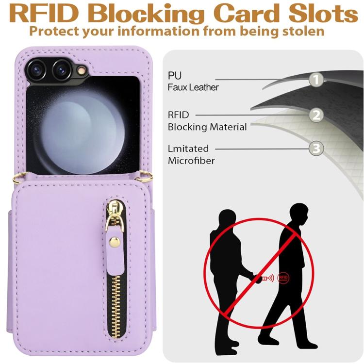 For Samsung Galaxy Z Flip5 Crossbody Zipper Dual Buckle Card Bag Folding Phone Case