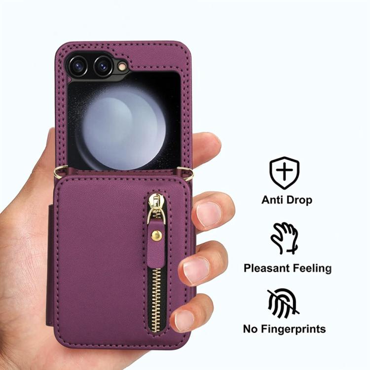 For Samsung Galaxy Z Flip5 Crossbody Zipper Dual Buckle Card Bag Folding Phone Case
