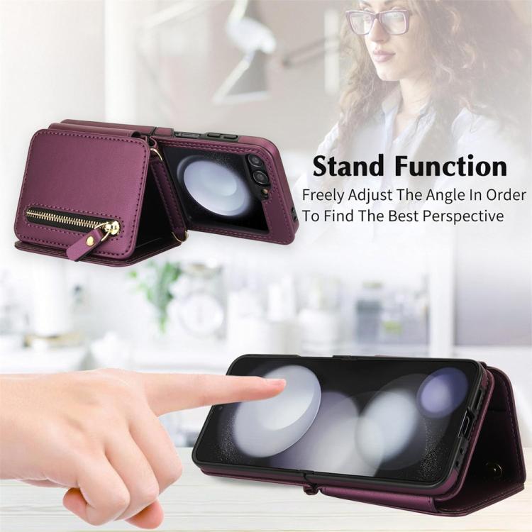 For Samsung Galaxy Z Flip5 Crossbody Zipper Dual Buckle Card Bag Folding Phone Case