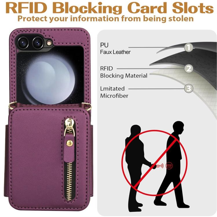 For Samsung Galaxy Z Flip5 Crossbody Zipper Dual Buckle Card Bag Folding Phone Case