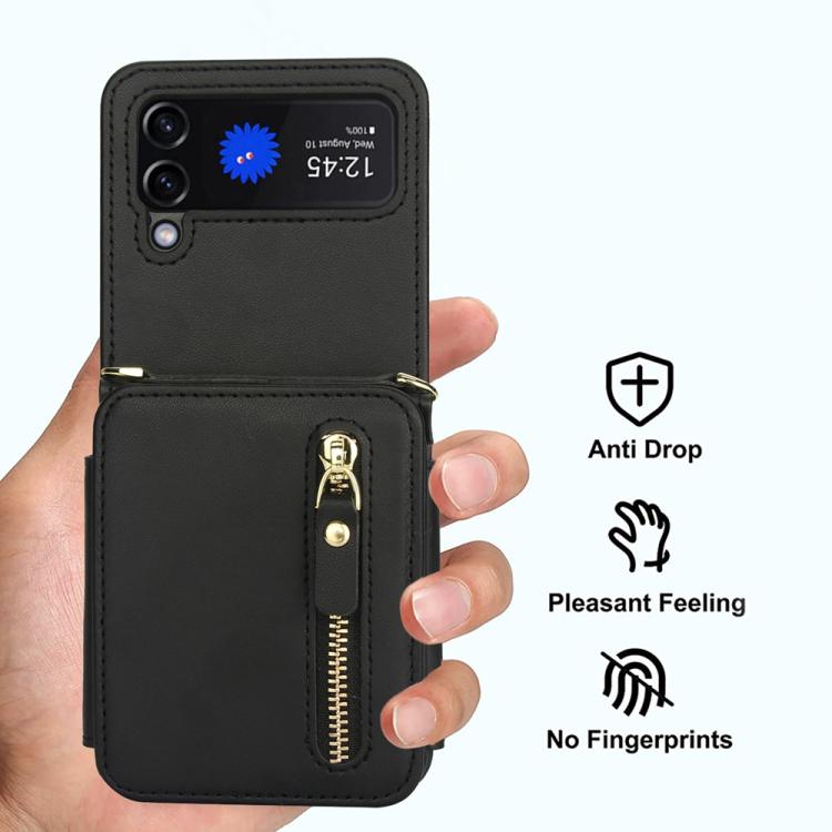 For Samsung Galaxy Z Flip3 Crossbody Zipper Dual Buckle Card Bag Folding Phone Case