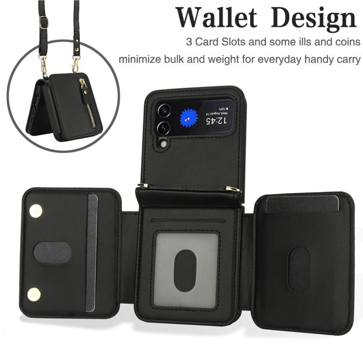 For Samsung Galaxy Z Flip3 Crossbody Zipper Dual Buckle Card Bag Folding Phone Case