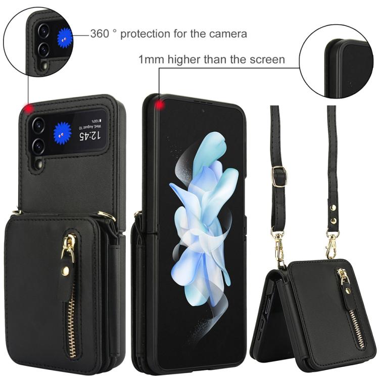 For Samsung Galaxy Z Flip3 Crossbody Zipper Dual Buckle Card Bag Folding Phone Case