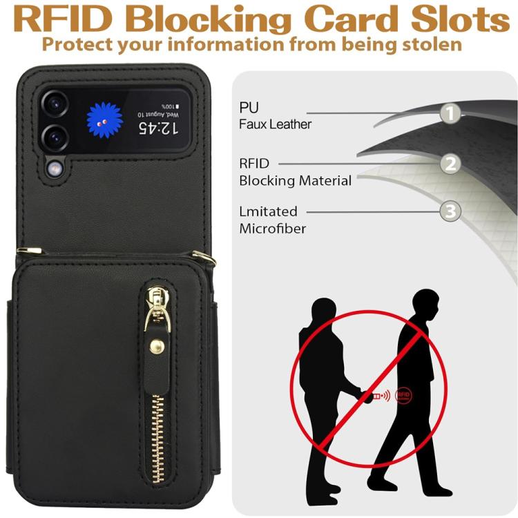 For Samsung Galaxy Z Flip3 Crossbody Zipper Dual Buckle Card Bag Folding Phone Case
