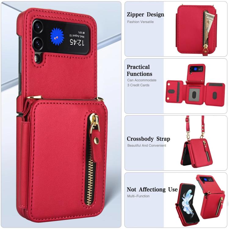 For Samsung Galaxy Z Flip3 Crossbody Zipper Dual Buckle Card Bag Folding Phone Case