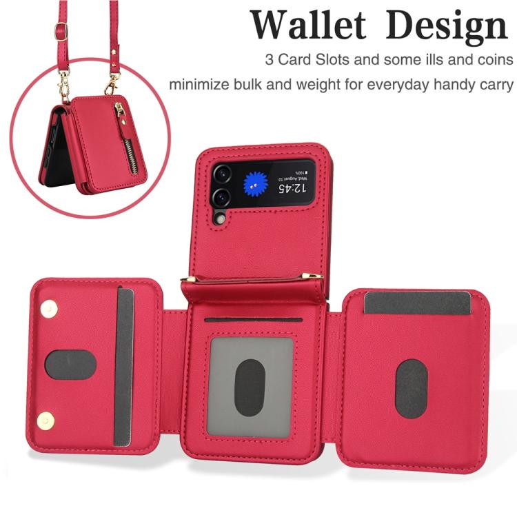 For Samsung Galaxy Z Flip3 Crossbody Zipper Dual Buckle Card Bag Folding Phone Case