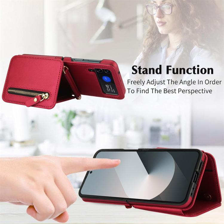 For Samsung Galaxy Z Flip3 Crossbody Zipper Dual Buckle Card Bag Folding Phone Case