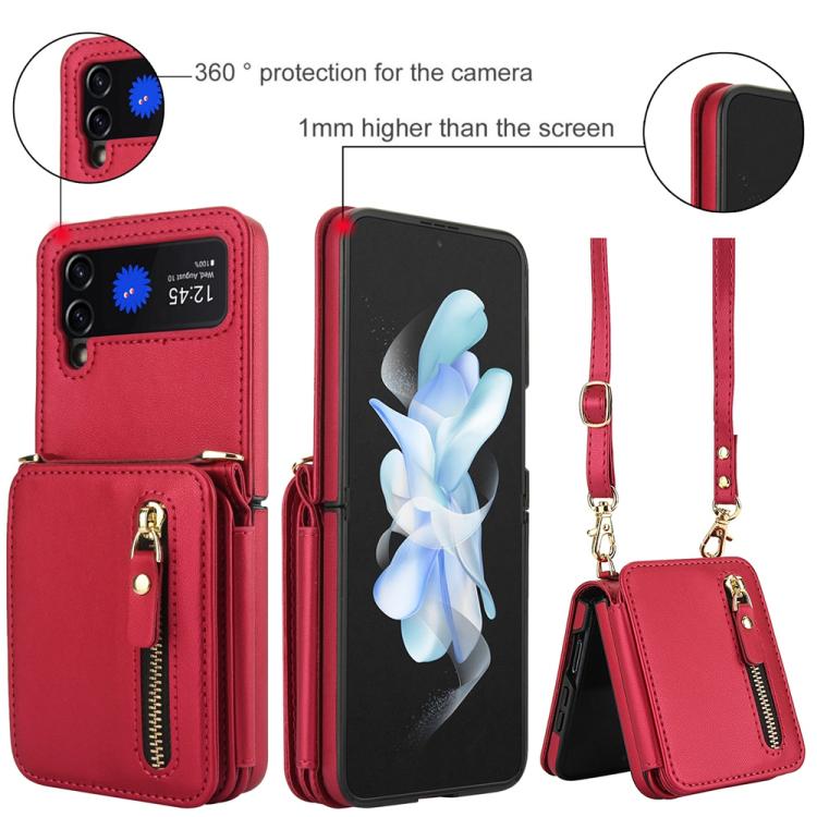 For Samsung Galaxy Z Flip3 Crossbody Zipper Dual Buckle Card Bag Folding Phone Case