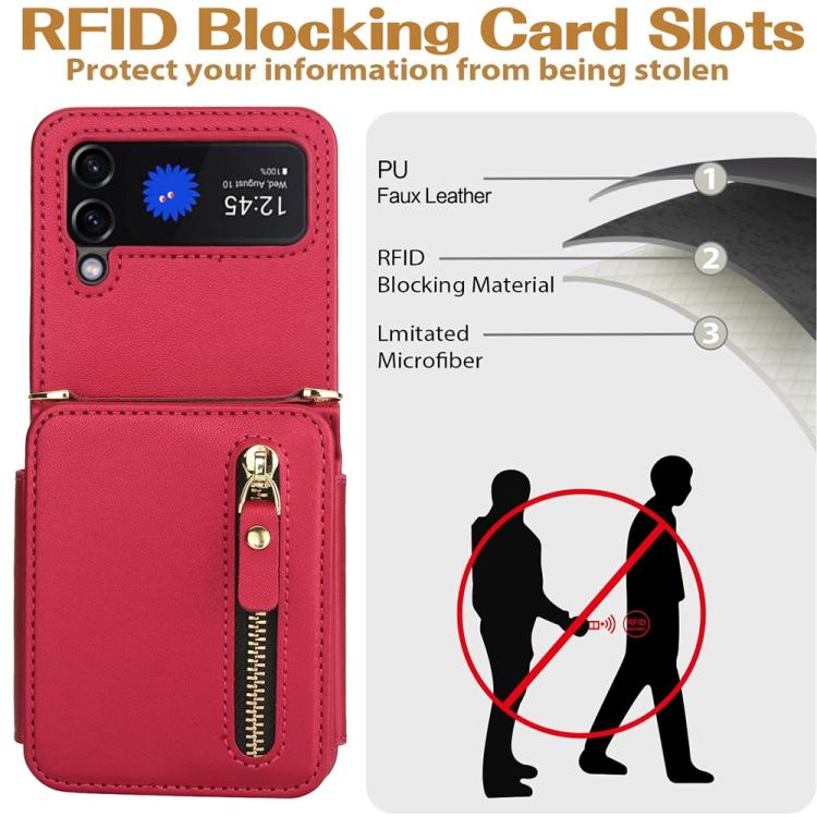 For Samsung Galaxy Z Flip3 Crossbody Zipper Dual Buckle Card Bag Folding Phone Case