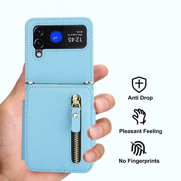 For Samsung Galaxy Z Flip3 Crossbody Zipper Dual Buckle Card Bag Folding Phone Case