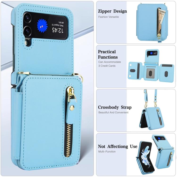 For Samsung Galaxy Z Flip3 Crossbody Zipper Dual Buckle Card Bag Folding Phone Case