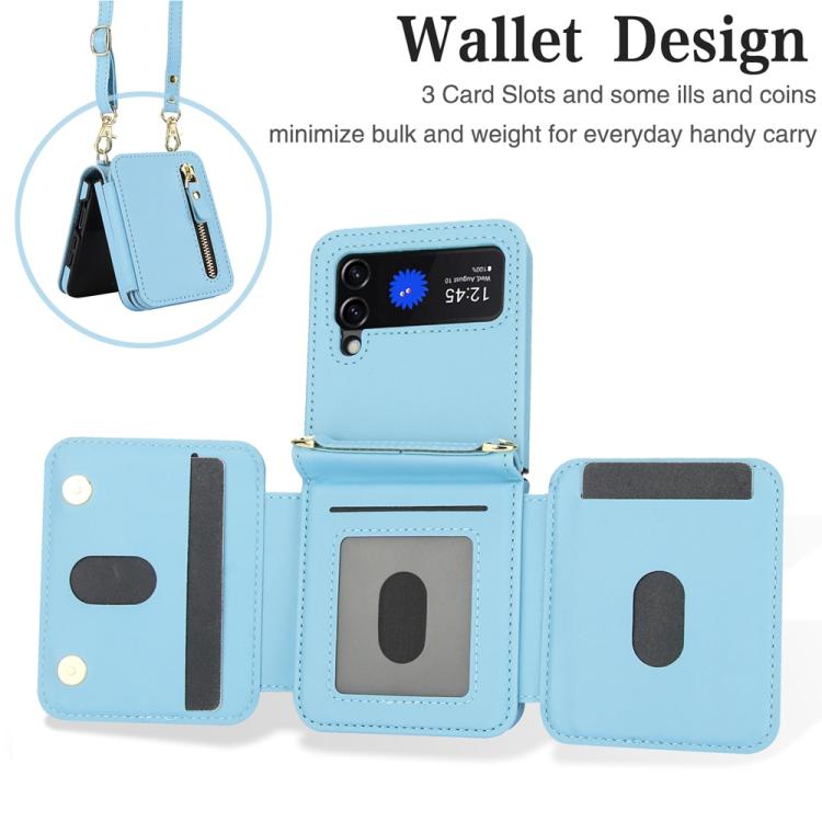 For Samsung Galaxy Z Flip3 Crossbody Zipper Dual Buckle Card Bag Folding Phone Case