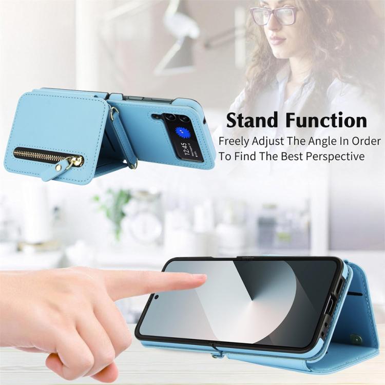 For Samsung Galaxy Z Flip3 Crossbody Zipper Dual Buckle Card Bag Folding Phone Case