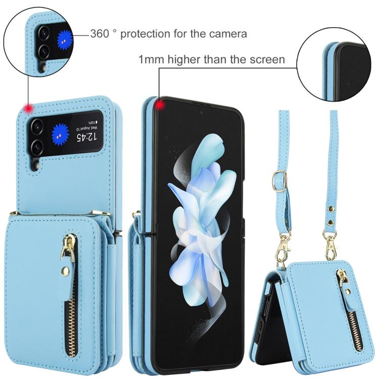 For Samsung Galaxy Z Flip3 Crossbody Zipper Dual Buckle Card Bag Folding Phone Case