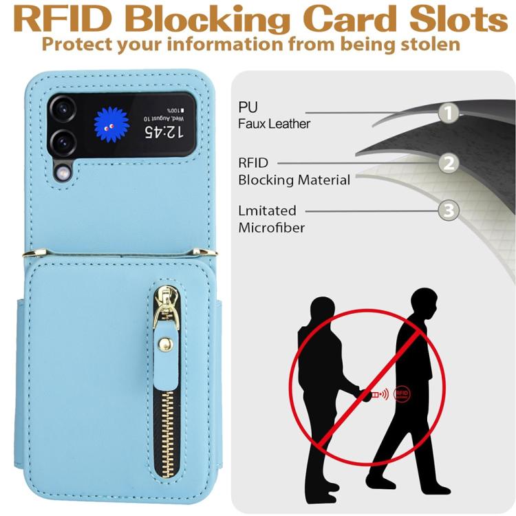 For Samsung Galaxy Z Flip3 Crossbody Zipper Dual Buckle Card Bag Folding Phone Case