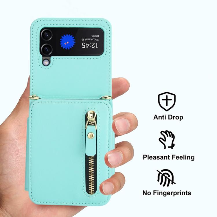 For Samsung Galaxy Z Flip3 Crossbody Zipper Dual Buckle Card Bag Folding Phone Case