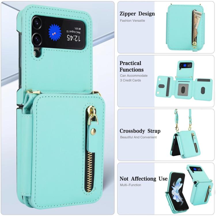 For Samsung Galaxy Z Flip3 Crossbody Zipper Dual Buckle Card Bag Folding Phone Case