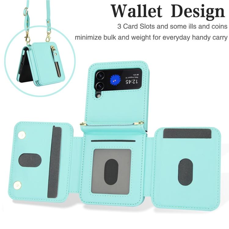 For Samsung Galaxy Z Flip3 Crossbody Zipper Dual Buckle Card Bag Folding Phone Case