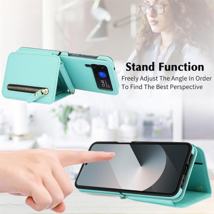 For Samsung Galaxy Z Flip3 Crossbody Zipper Dual Buckle Card Bag Folding Phone Case
