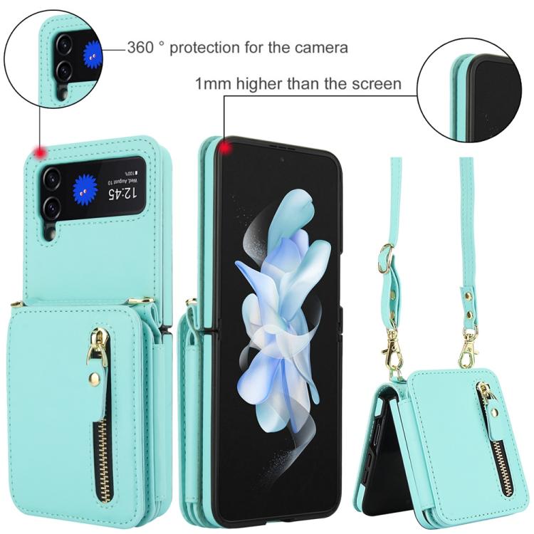 For Samsung Galaxy Z Flip3 Crossbody Zipper Dual Buckle Card Bag Folding Phone Case