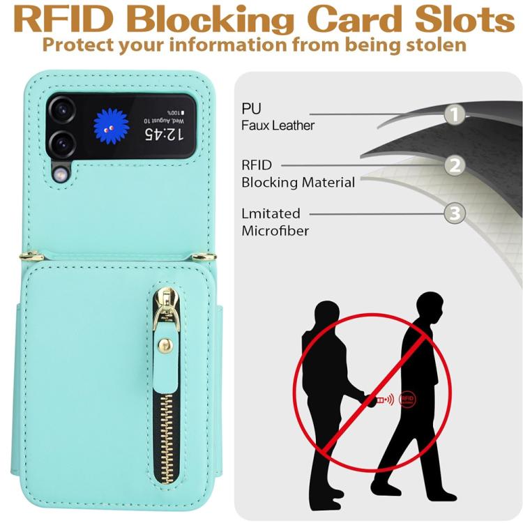 For Samsung Galaxy Z Flip3 Crossbody Zipper Dual Buckle Card Bag Folding Phone Case