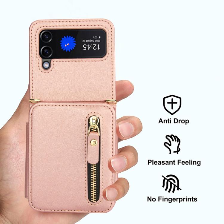 For Samsung Galaxy Z Flip3 Crossbody Zipper Dual Buckle Card Bag Folding Phone Case