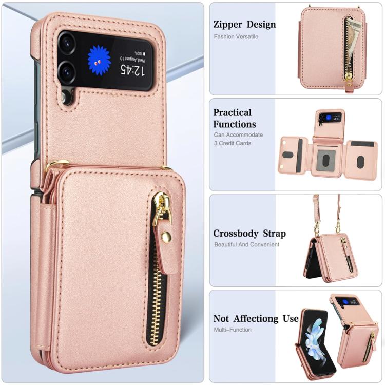 For Samsung Galaxy Z Flip3 Crossbody Zipper Dual Buckle Card Bag Folding Phone Case