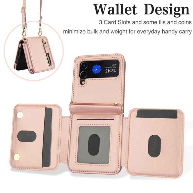 For Samsung Galaxy Z Flip3 Crossbody Zipper Dual Buckle Card Bag Folding Phone Case