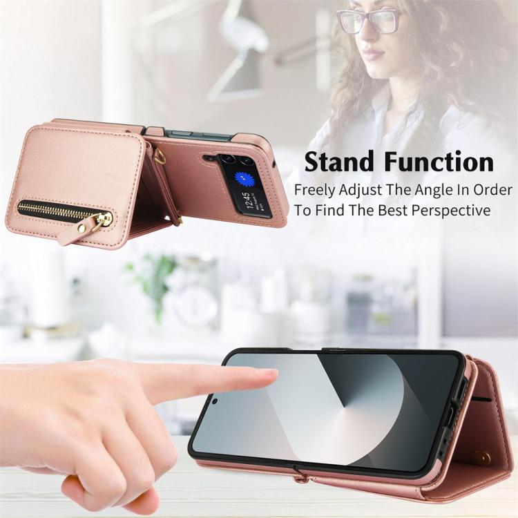 For Samsung Galaxy Z Flip3 Crossbody Zipper Dual Buckle Card Bag Folding Phone Case