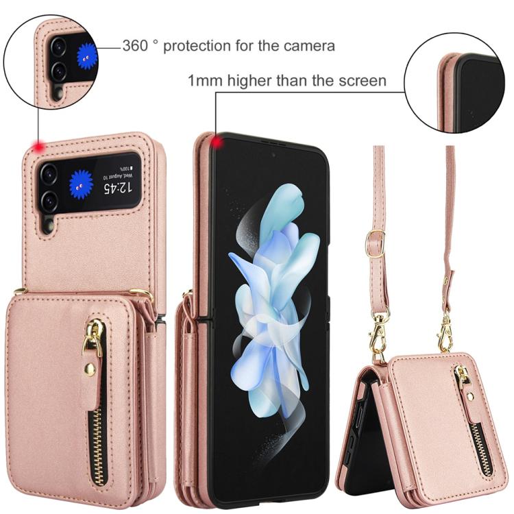 For Samsung Galaxy Z Flip3 Crossbody Zipper Dual Buckle Card Bag Folding Phone Case