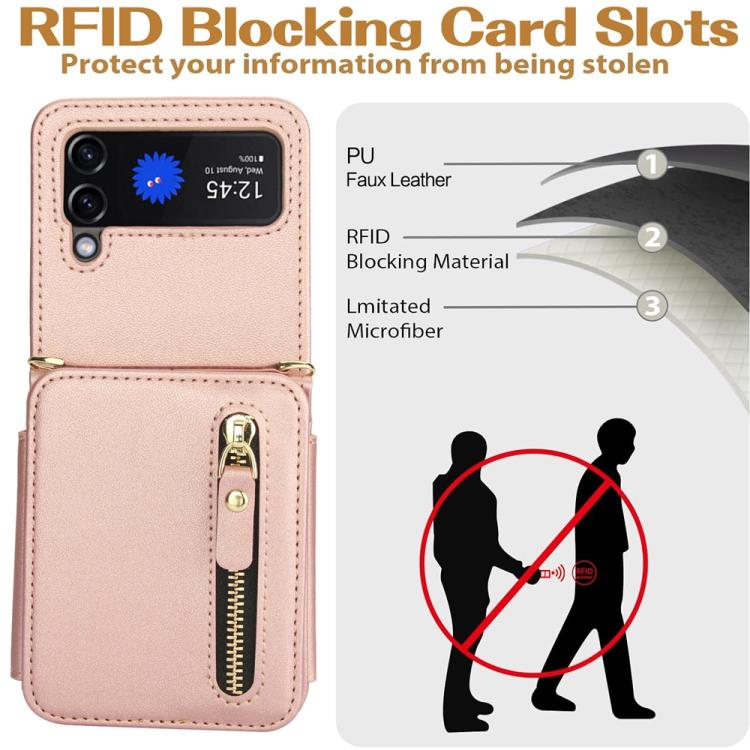 For Samsung Galaxy Z Flip3 Crossbody Zipper Dual Buckle Card Bag Folding Phone Case