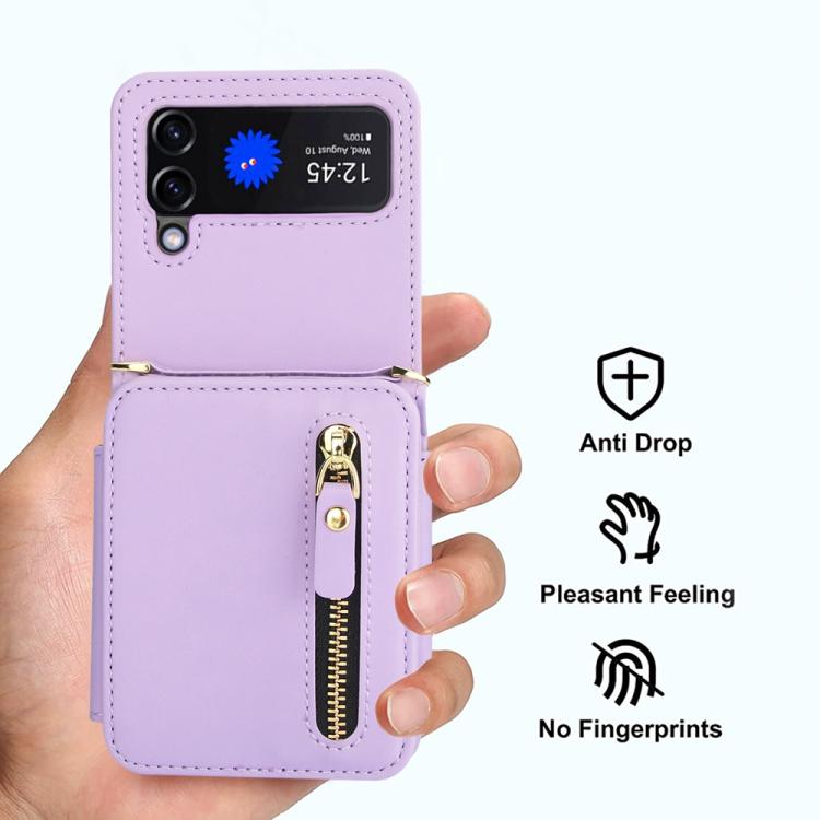 For Samsung Galaxy Z Flip3 Crossbody Zipper Dual Buckle Card Bag Folding Phone Case