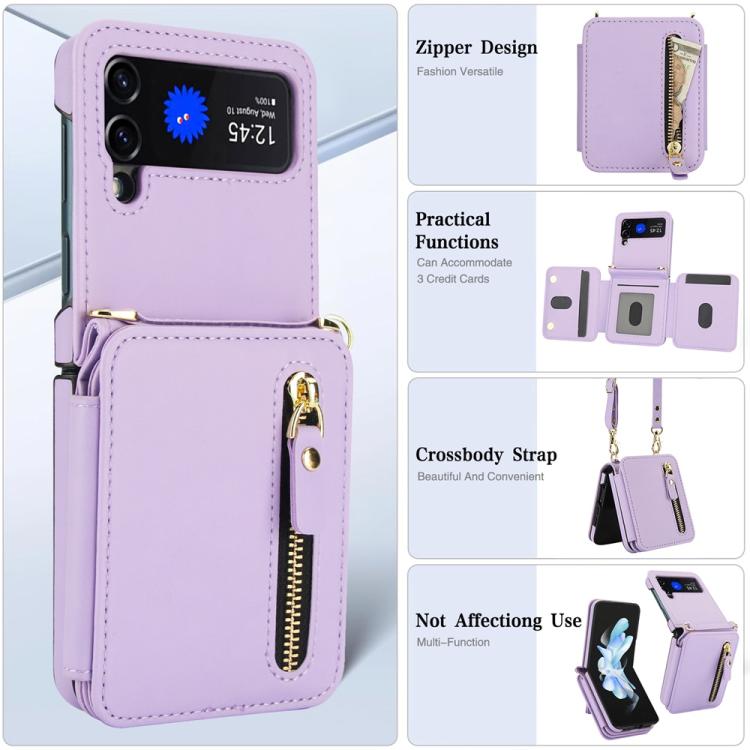 For Samsung Galaxy Z Flip3 Crossbody Zipper Dual Buckle Card Bag Folding Phone Case