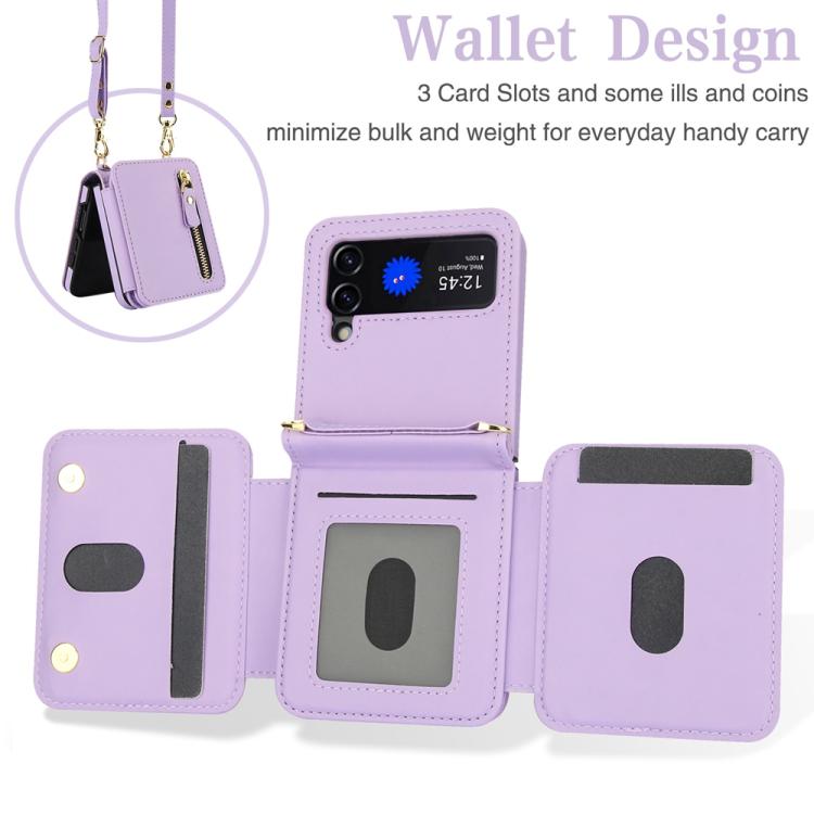 For Samsung Galaxy Z Flip3 Crossbody Zipper Dual Buckle Card Bag Folding Phone Case