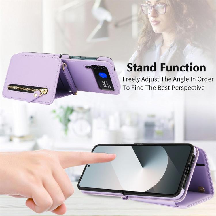 For Samsung Galaxy Z Flip3 Crossbody Zipper Dual Buckle Card Bag Folding Phone Case