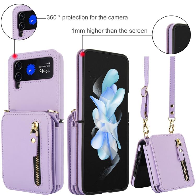 For Samsung Galaxy Z Flip3 Crossbody Zipper Dual Buckle Card Bag Folding Phone Case