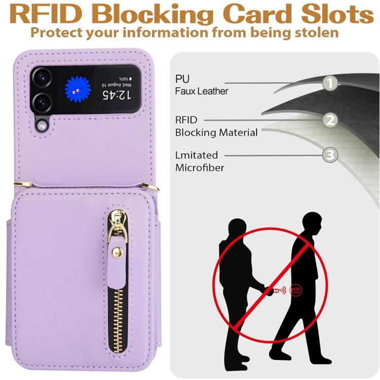 For Samsung Galaxy Z Flip3 Crossbody Zipper Dual Buckle Card Bag Folding Phone Case