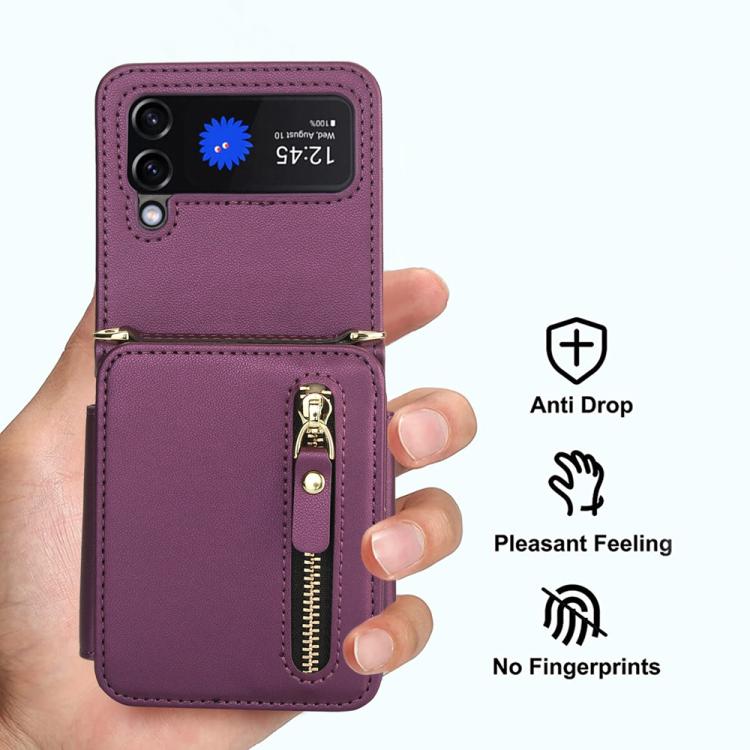 For Samsung Galaxy Z Flip3 Crossbody Zipper Dual Buckle Card Bag Folding Phone Case