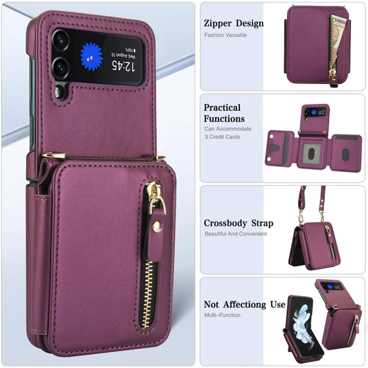 For Samsung Galaxy Z Flip3 Crossbody Zipper Dual Buckle Card Bag Folding Phone Case