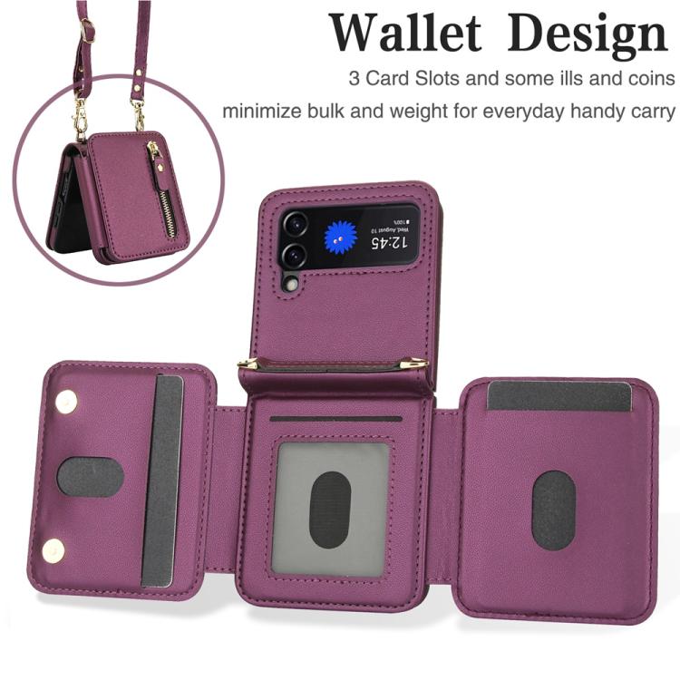 For Samsung Galaxy Z Flip3 Crossbody Zipper Dual Buckle Card Bag Folding Phone Case