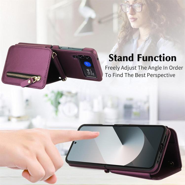 For Samsung Galaxy Z Flip3 Crossbody Zipper Dual Buckle Card Bag Folding Phone Case