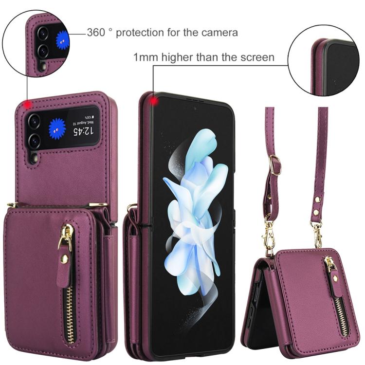 For Samsung Galaxy Z Flip3 Crossbody Zipper Dual Buckle Card Bag Folding Phone Case
