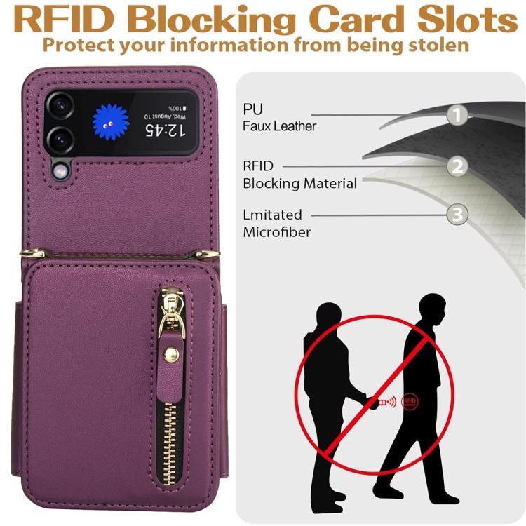 For Samsung Galaxy Z Flip3 Crossbody Zipper Dual Buckle Card Bag Folding Phone Case